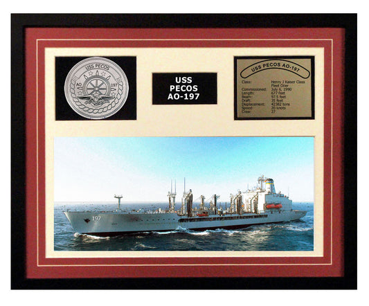 USS Pecos  AO 197  - Framed Navy Ship Display Burgundy