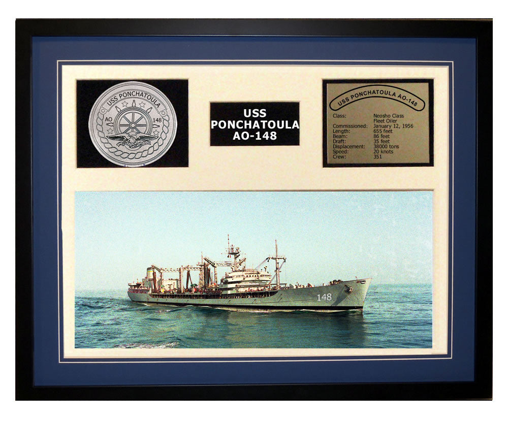USS Ponchatoula  AO 148  - Framed Navy Ship Display Blue