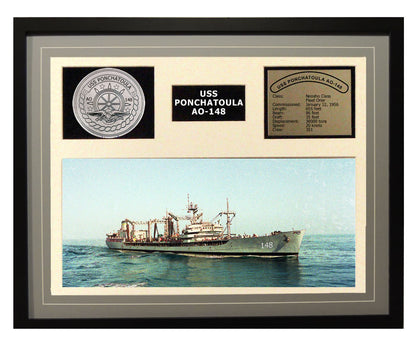 USS Ponchatoula  AO 148  - Framed Navy Ship Display Grey