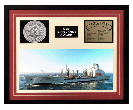 USS Tippecanoe  AO 199  - Framed Navy Ship Display Burgundy