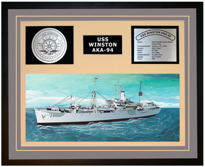 USS Winston AKA-94 Framed Navy Ship Display Grey