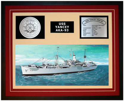 USS Yancey AKA-93 Framed Navy Ship Display Burgundy