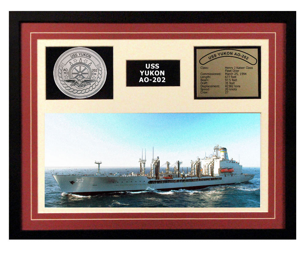 USS Yukon  AO 202  - Framed Navy Ship Display Burgundy