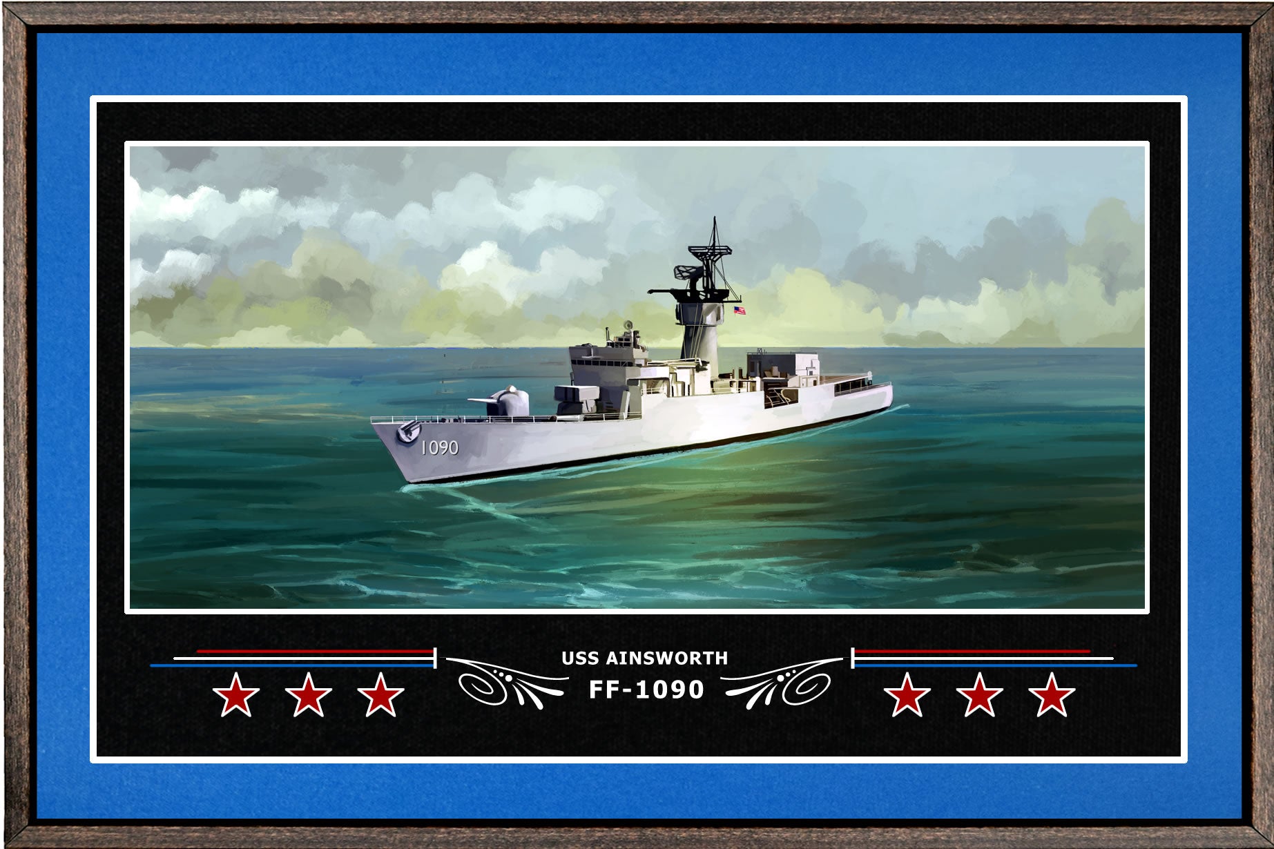 USS AINSWORTH FF 1090 BOX FRAMED CANVAS ART BLUE