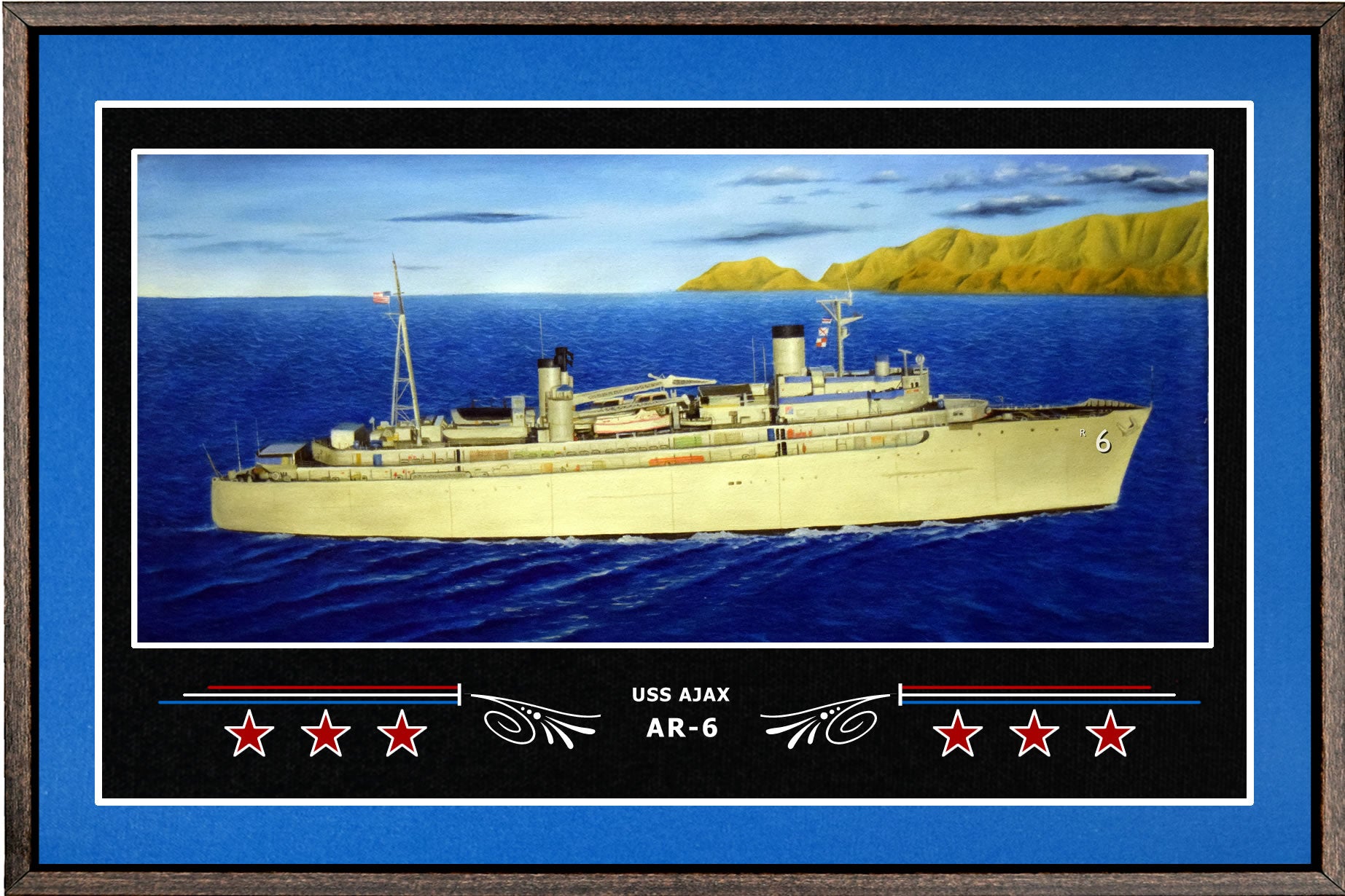 USS AJAX AR 6 BOX FRAMED CANVAS ART BLUE
