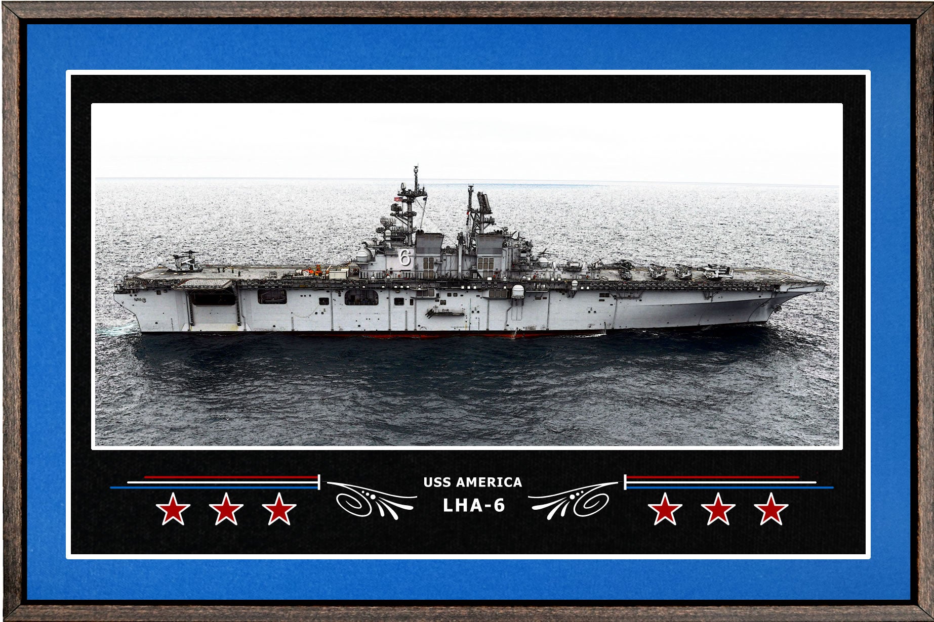 USS AMERICA LHA 6 BOX FRAMED CANVAS ART BLUE