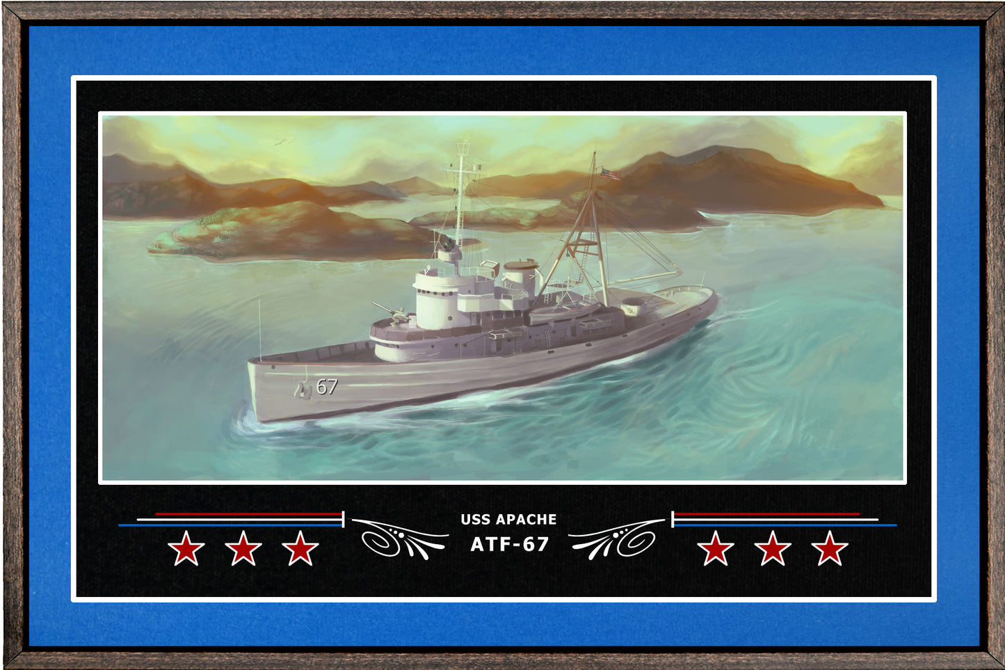 USS APACHE ATF 67 BOX FRAMED CANVAS ART BLUE