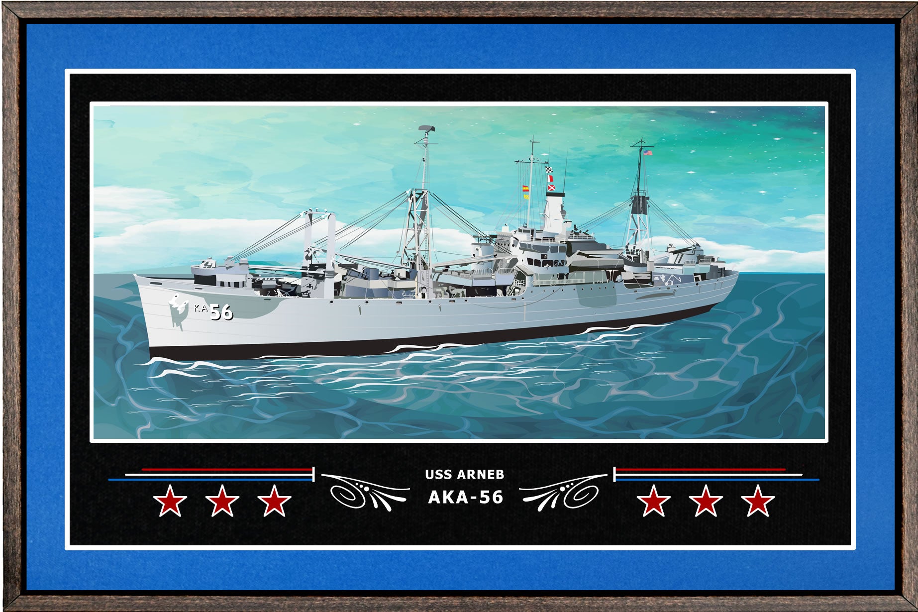 USS ARNEB AKA 56 BOX FRAMED CANVAS ART BLUE