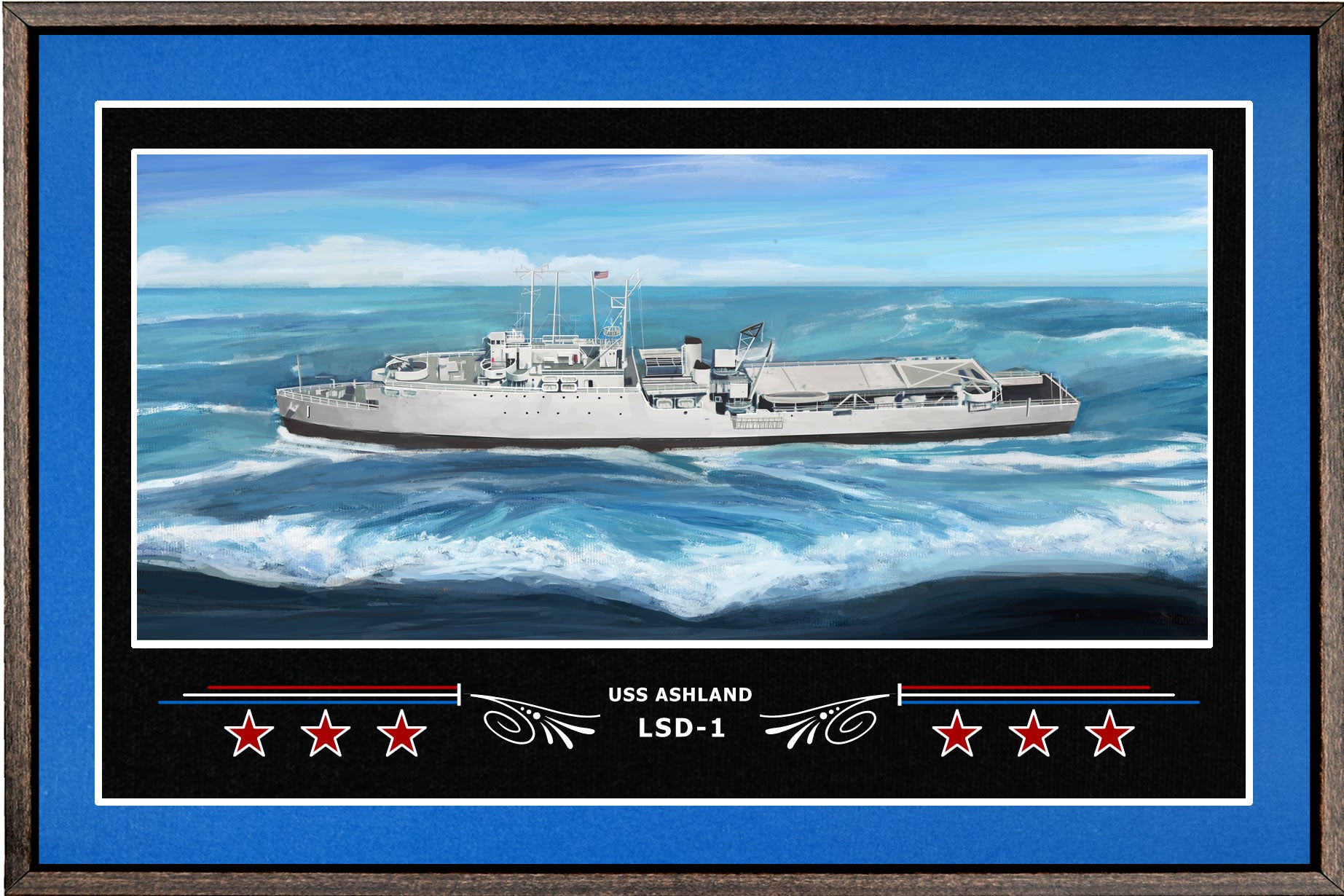 USS ASHLAND LSD 1 BOX FRAMED CANVAS ART BLUE