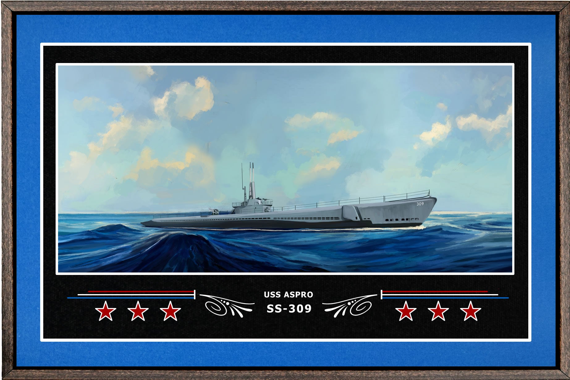 USS ASPRO SS 309 BOX FRAMED CANVAS ART BLUE