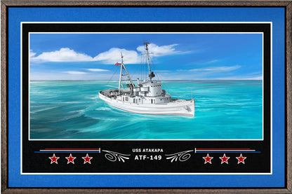 USS ATAKAPA ATF 149 BOX FRAMED CANVAS ART BLUE
