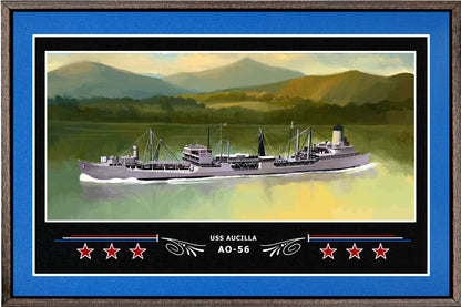 USS AUCILLA AO 56 BOX FRAMED CANVAS ART BLUE
