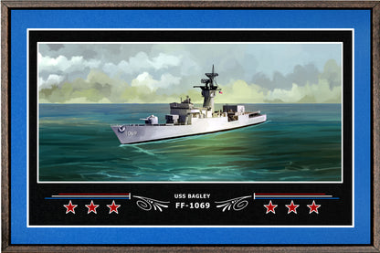USS BAGLEY FF 1069 BOX FRAMED CANVAS ART BLUE