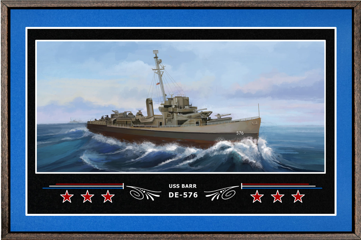 USS BARR DE 576 BOX FRAMED CANVAS ART BLUE
