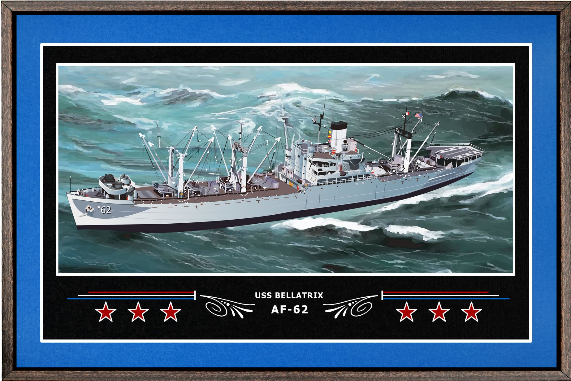 USS BELLATRIX AF 62 BOX FRAMED CANVAS ART BLUE