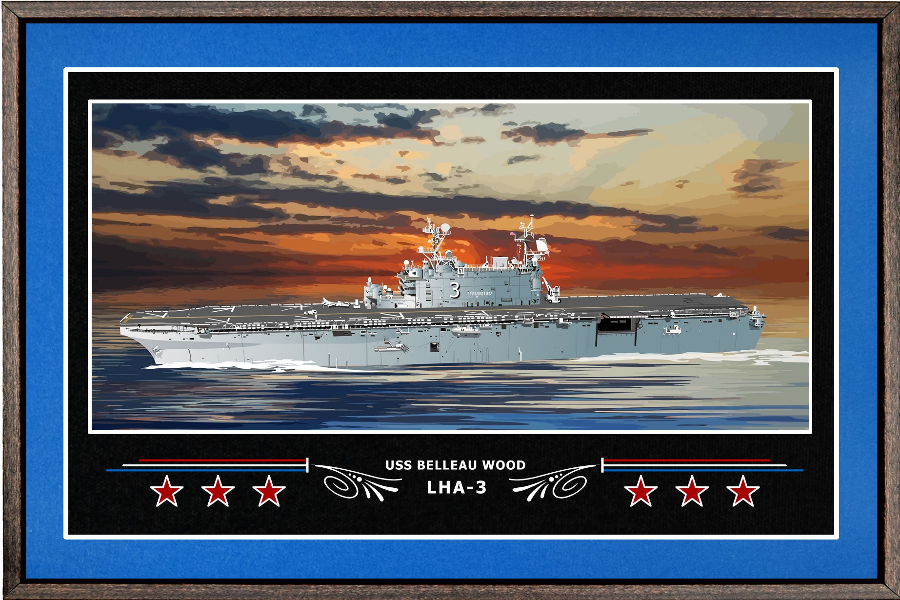 USS BELLEAU WOOD LHA 3 BOX FRAMED CANVAS ART BLUE