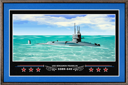 USS BENJAMIN FRANKLIN SSBN 640 BOX FRAMED CANVAS ART BLUE