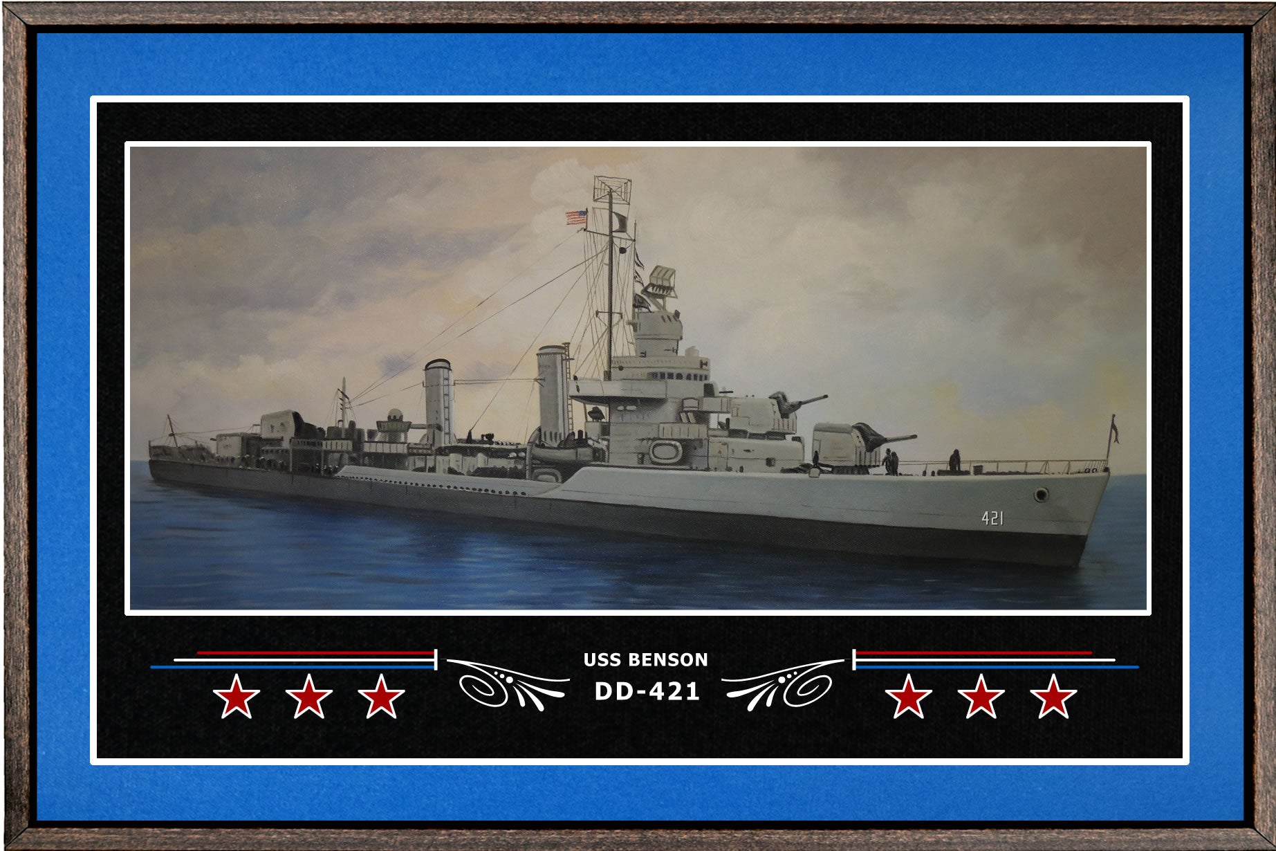 USS BENSON DD 421 BOX FRAMED CANVAS ART BLUE