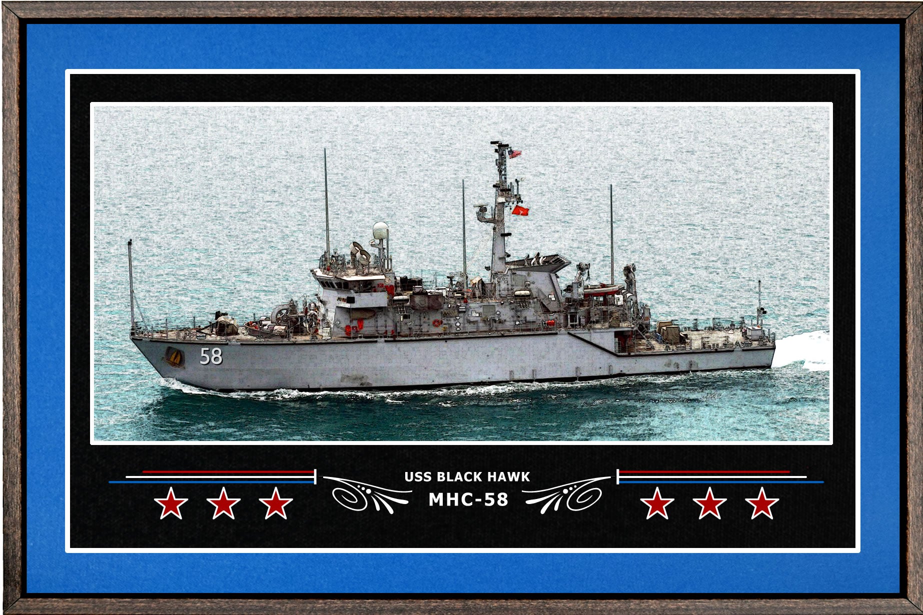 USS BLACK HAWK MHC 58 BOX FRAMED CANVAS ART BLUE