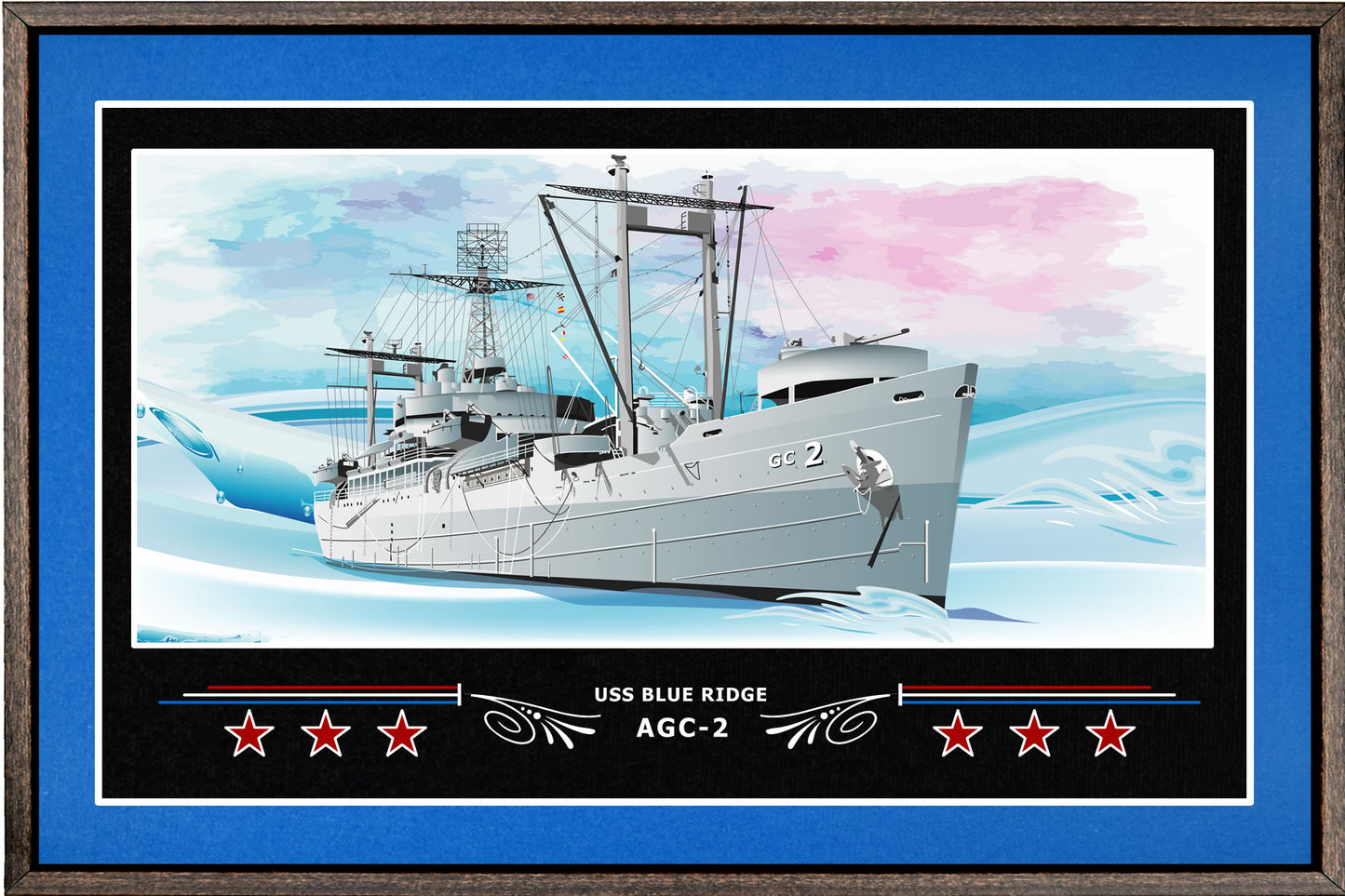 USS BLUE RIDGE AGC 2 BOX FRAMED CANVAS ART BLUE