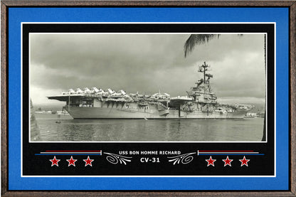 USS BON HOMME RICHARD CV 31 BOX FRAMED CANVAS ART BLUE