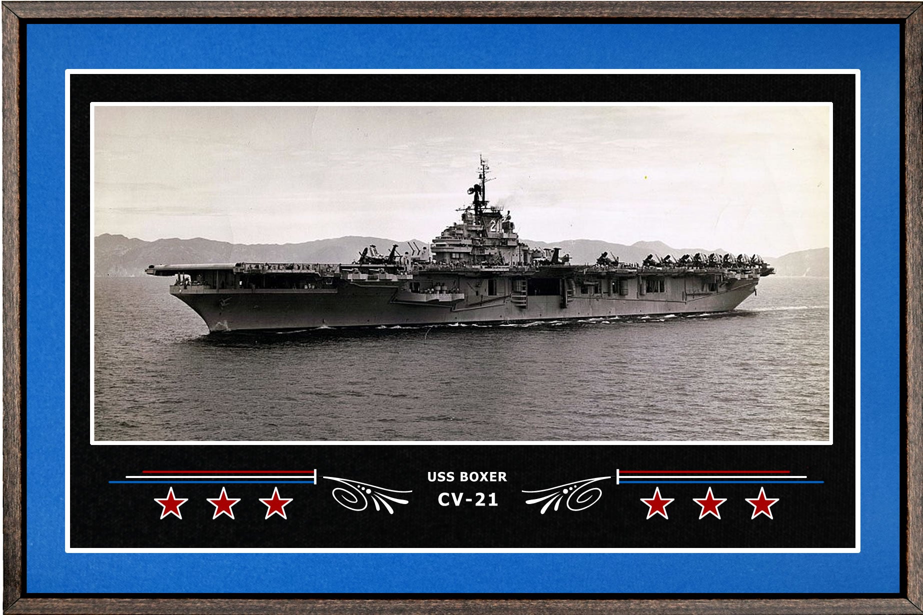 USS BOXER CV 21 BOX FRAMED CANVAS ART BLUE