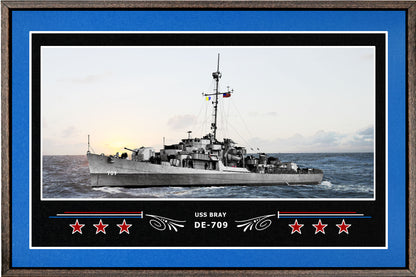 USS BRAY DE 709 BOX FRAMED CANVAS ART BLUE