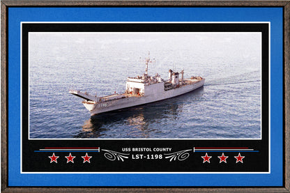 USS BRISTOL COUNTY LST 1198 BOX FRAMED CANVAS ART BLUE