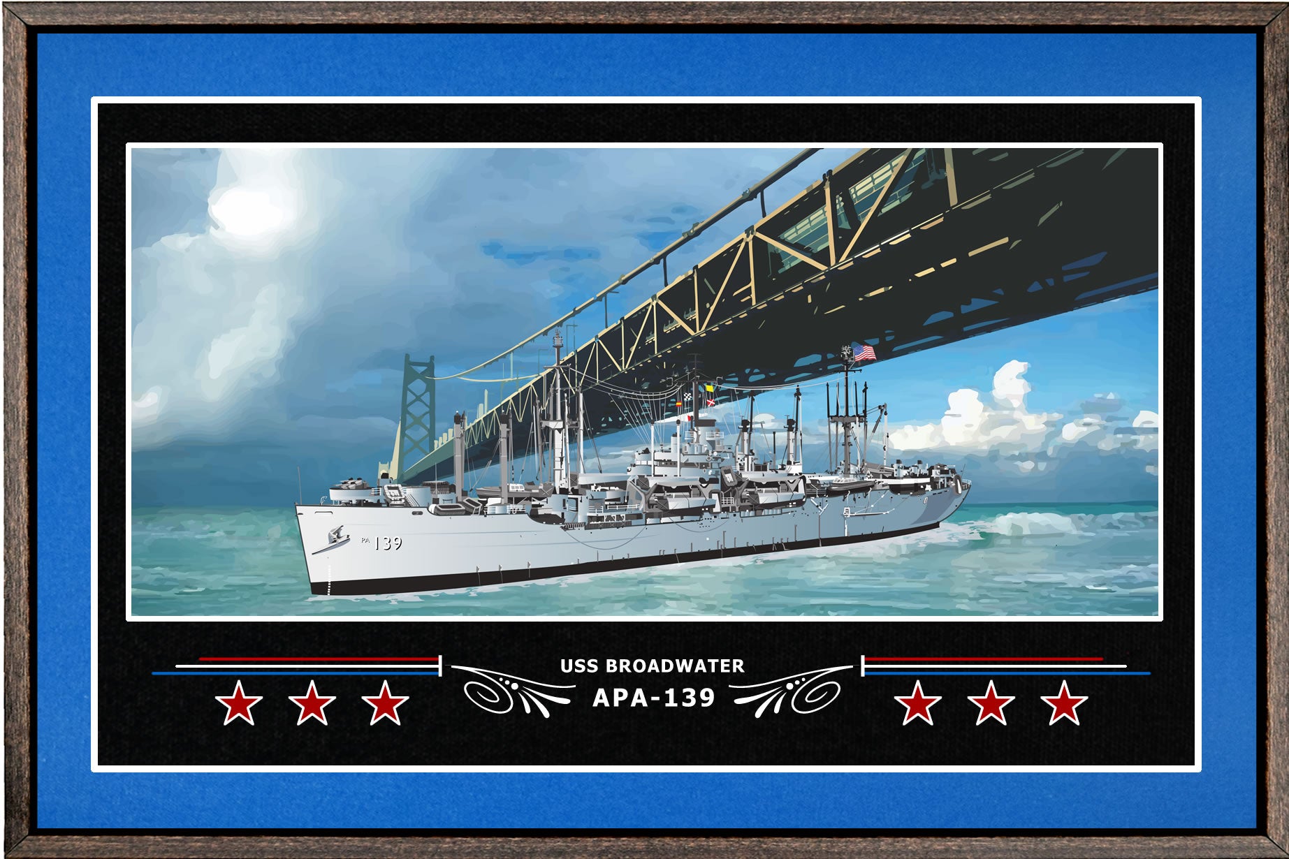 USS BROADWATER APA 139 BOX FRAMED CANVAS ART BLUE
