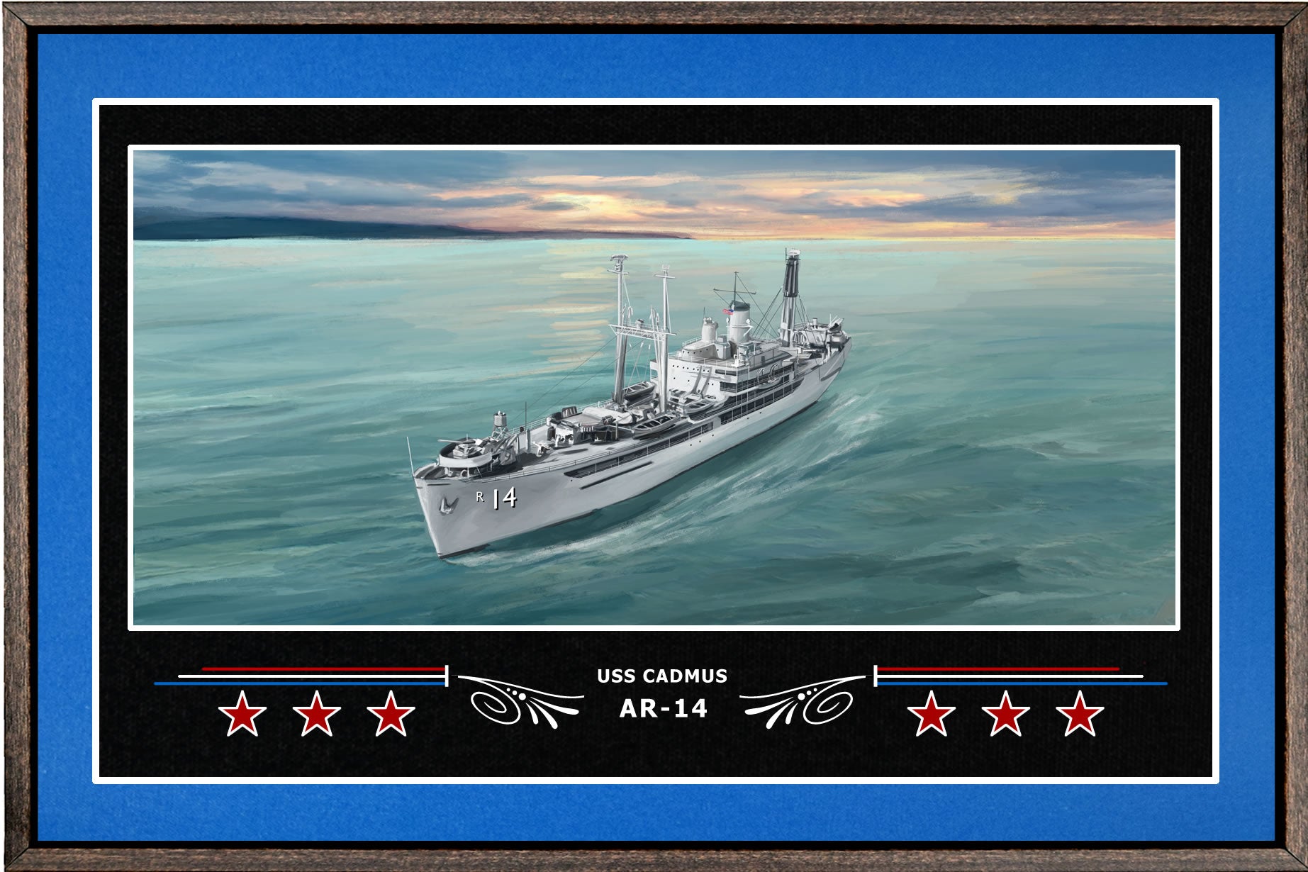 USS CADMUS AR 14 BOX FRAMED CANVAS ART BLUE