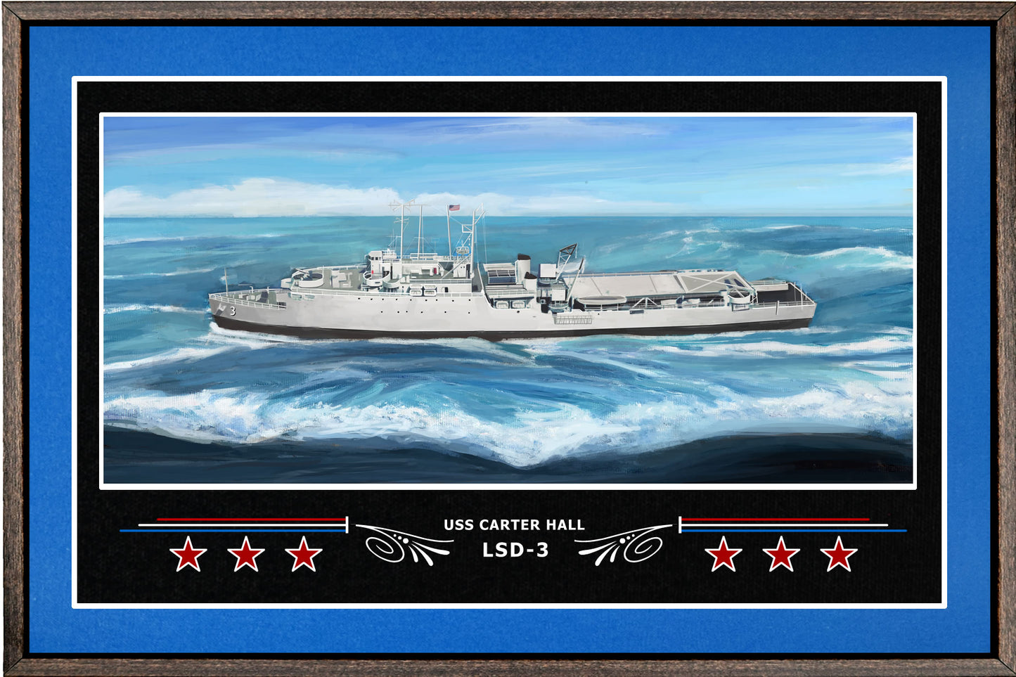 USS CARTER HALL LSD 3 BOX FRAMED CANVAS ART BLUE