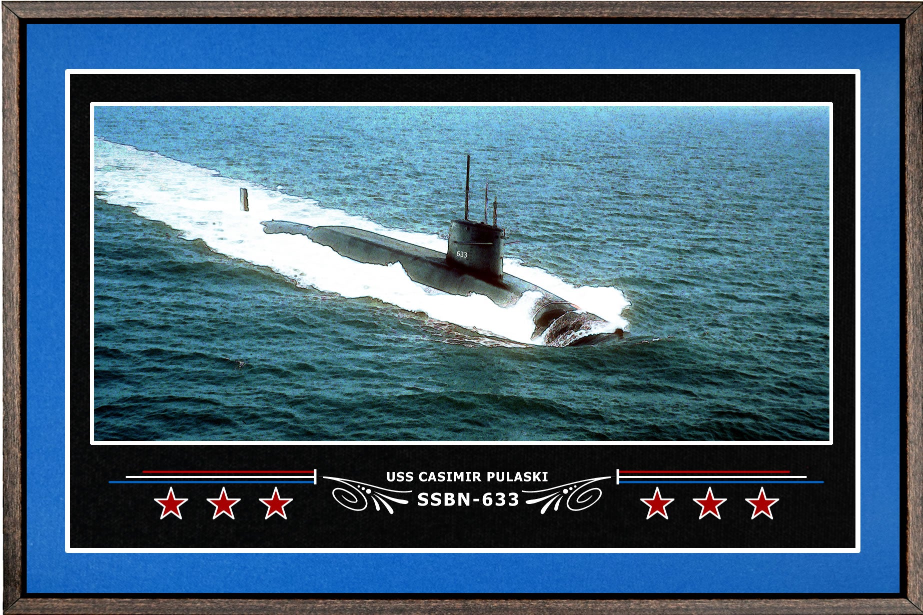 USS CASIMIR PULASKI SSBN 633 BOX FRAMED CANVAS ART BLUE