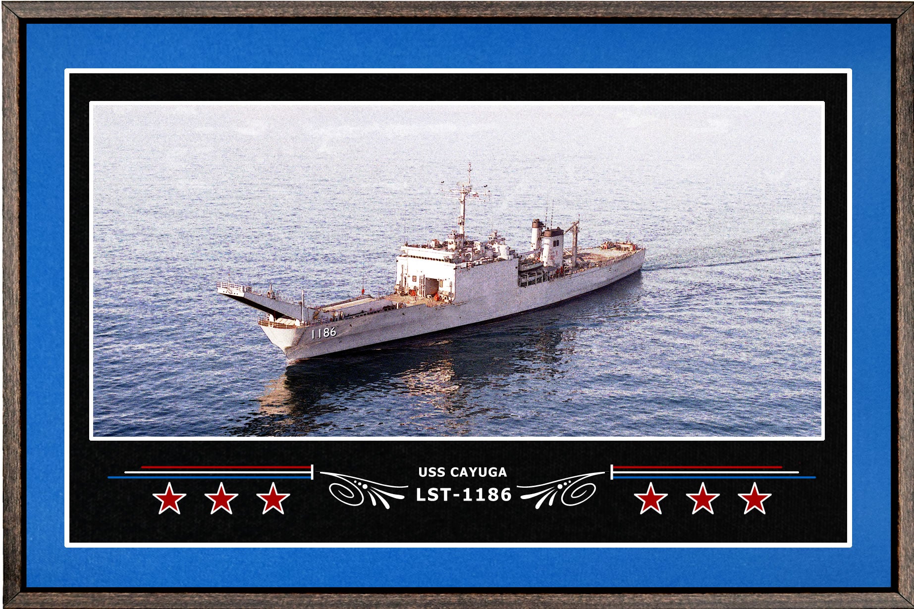 USS CAYUGA LST 1186 BOX FRAMED CANVAS ART BLUE