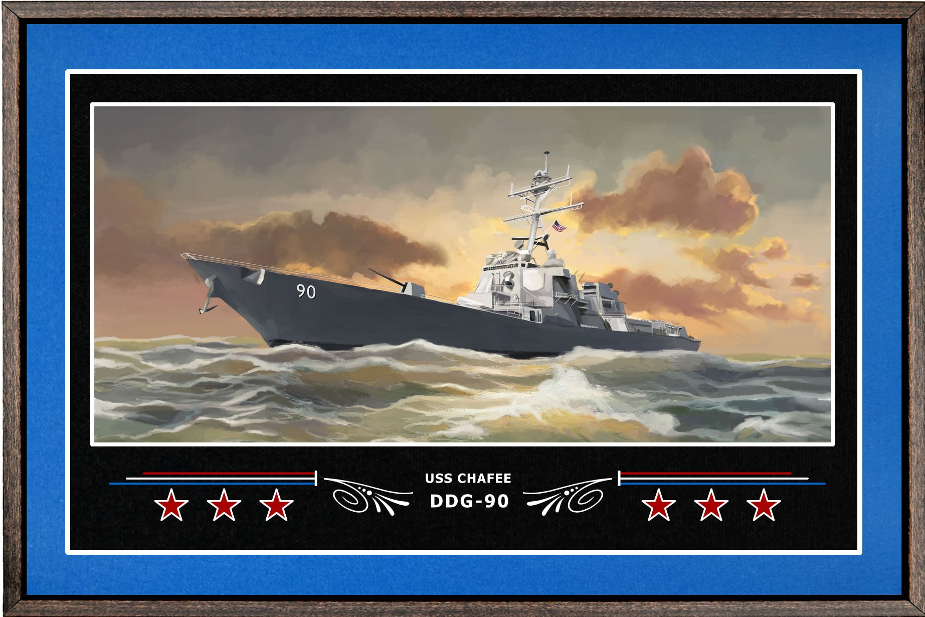 USS CHAFEE DDG 90 BOX FRAMED CANVAS ART BLUE