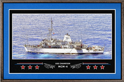 USS CHAMPION MCM 4 BOX FRAMED CANVAS ART BLUE