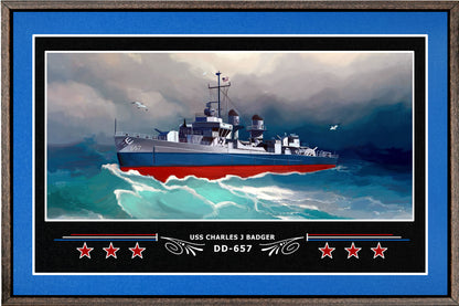 USS CHARLES J BADGER DD 657 BOX FRAMED CANVAS ART BLUE