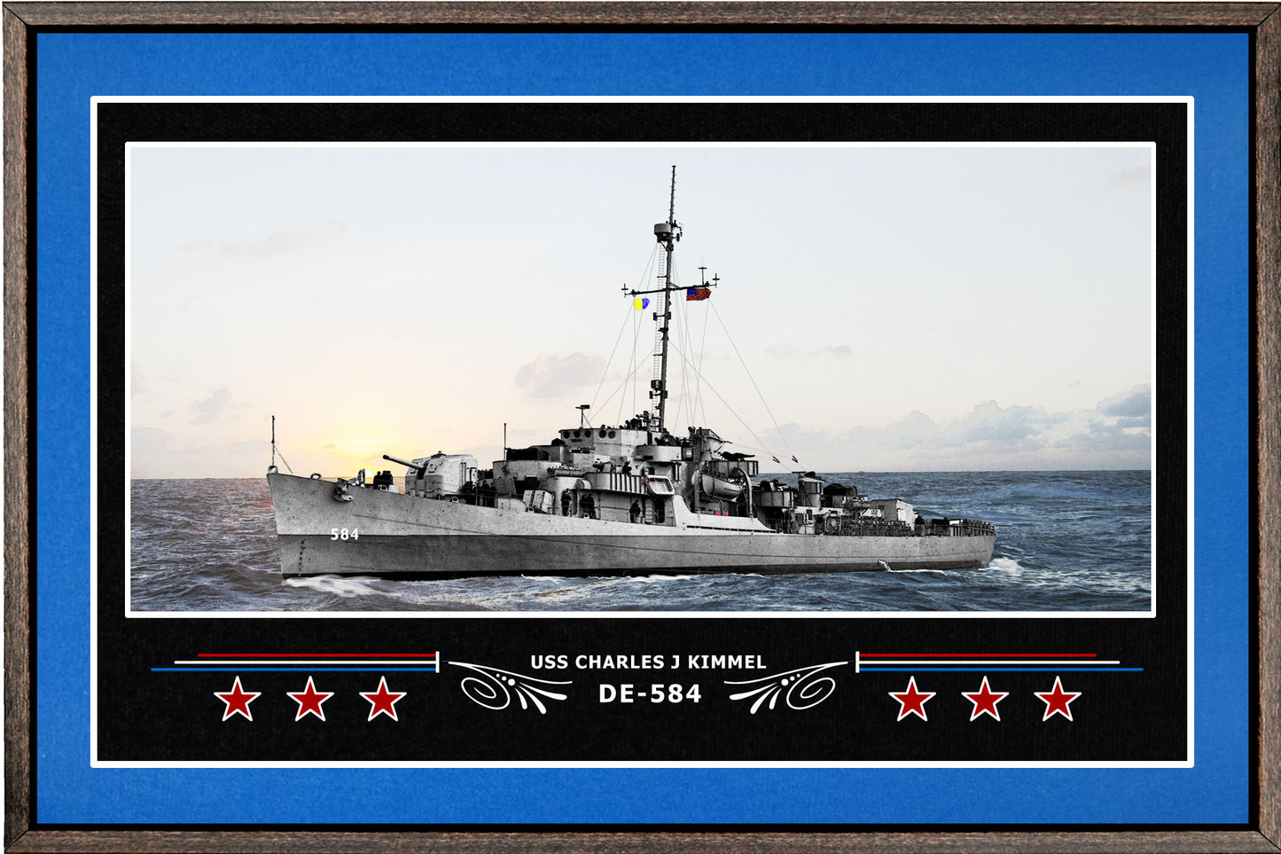 USS CHARLES J KIMMEL DE 584 BOX FRAMED CANVAS ART BLUE