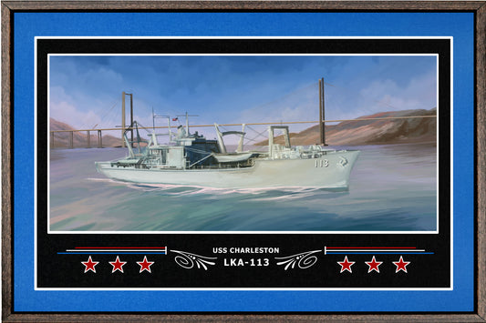 USS CHARLESTON LKA 113 BOX FRAMED CANVAS ART BLUE