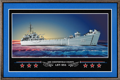 USS CHESTERFIELD COUNTY LST 551 BOX FRAMED CANVAS ART BLUE