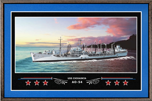 USS CHIKASKIA AO 54 BOX FRAMED CANVAS ART BLUE