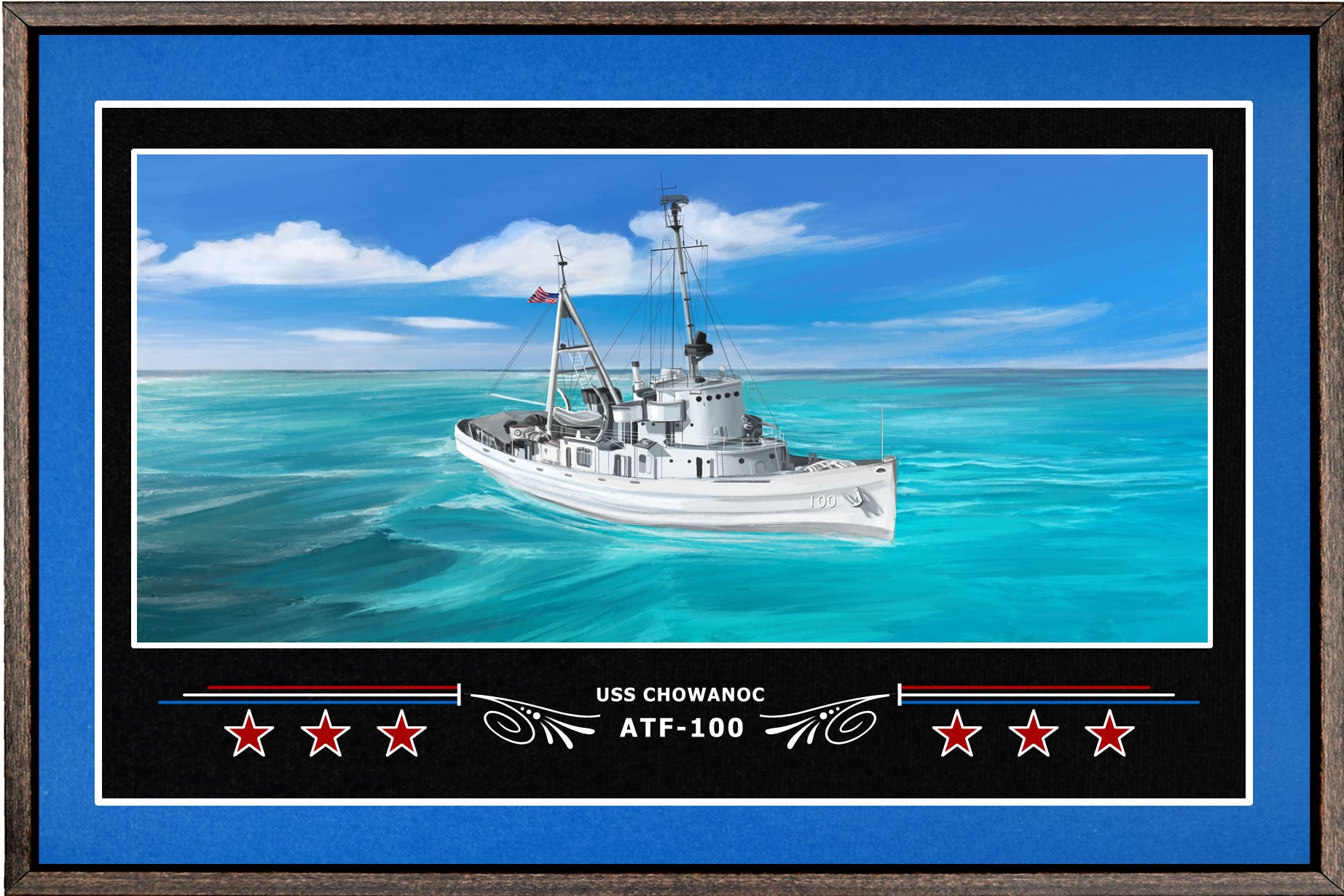USS CHOWANOC ATF 100 BOX FRAMED CANVAS ART BLUE