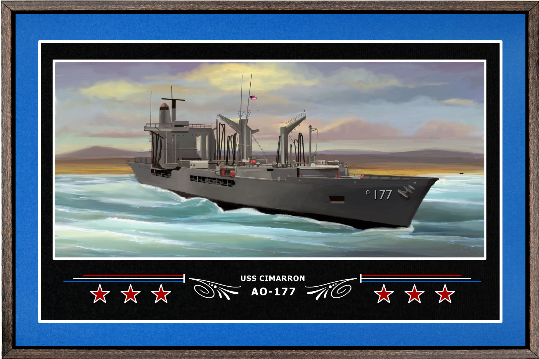 USS CIMARRON AO 177 BOX FRAMED CANVAS ART BLUE