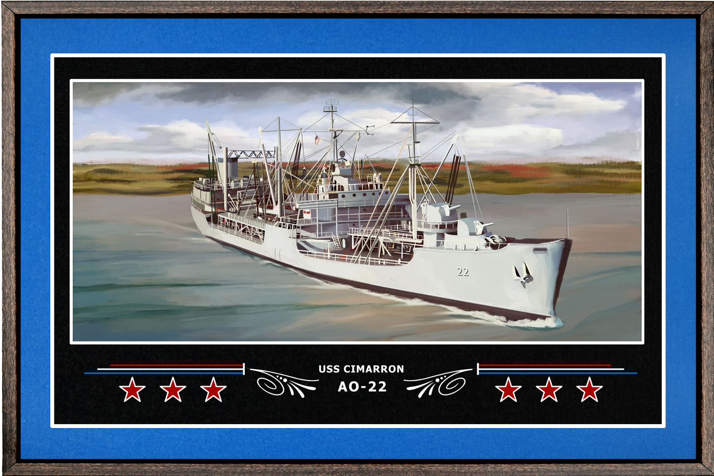 USS CIMARRON AO 22 BOX FRAMED CANVAS ART BLUE