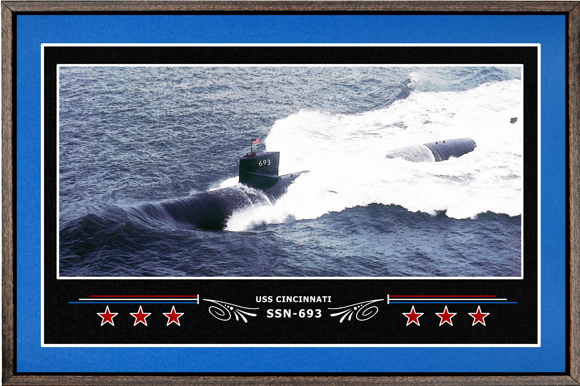 USS CINCINNATI SSN 693 BOX FRAMED CANVAS ART BLUE