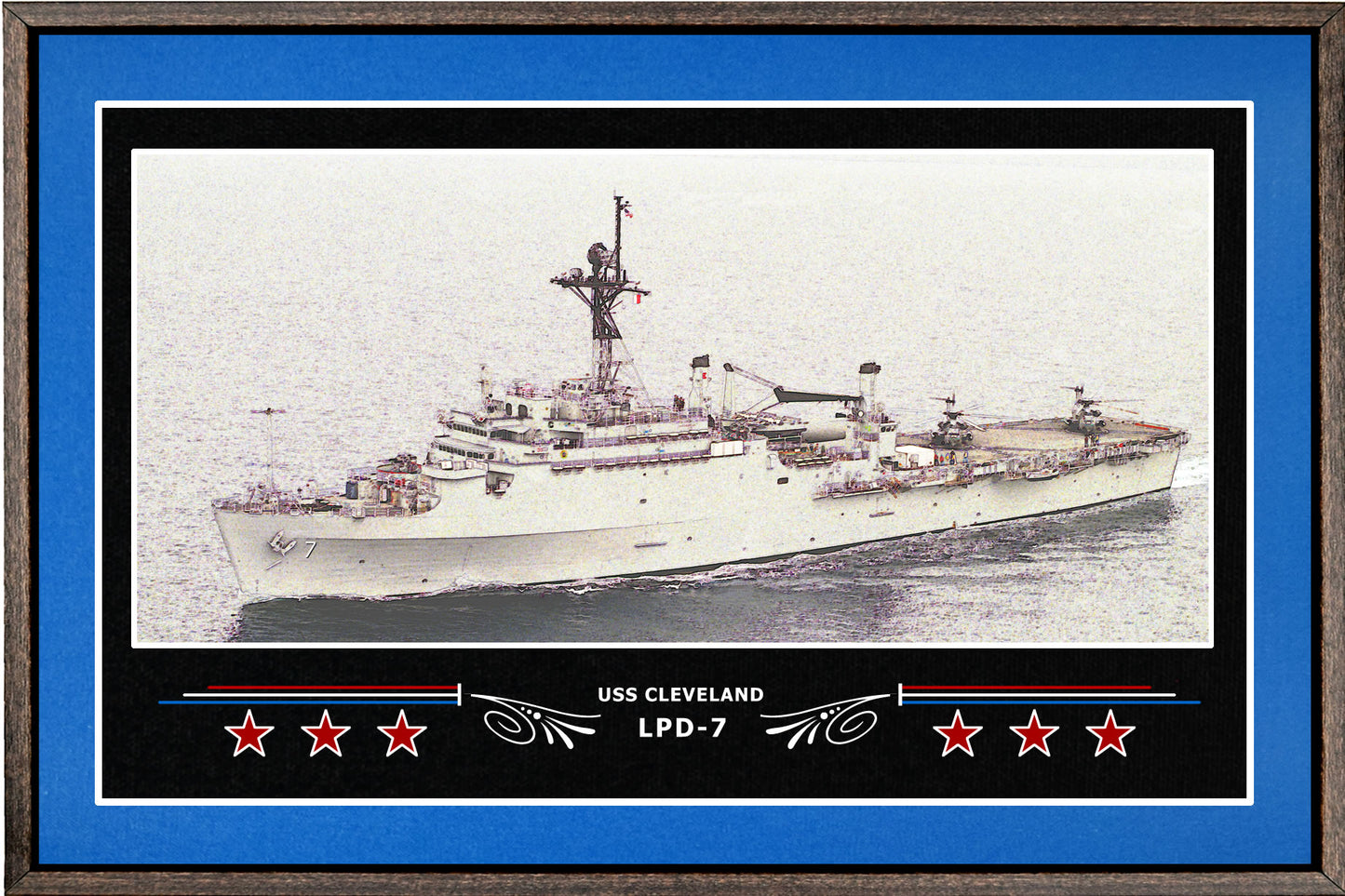USS CLEVELAND LPD 7 BOX FRAMED CANVAS ART BLUE