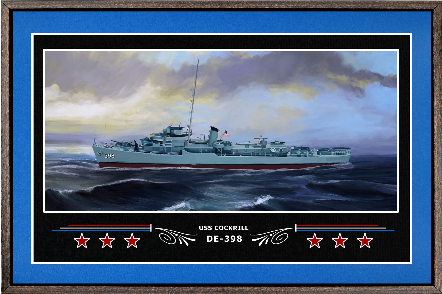 USS COCKRILL DE 398 BOX FRAMED CANVAS ART BLUE
