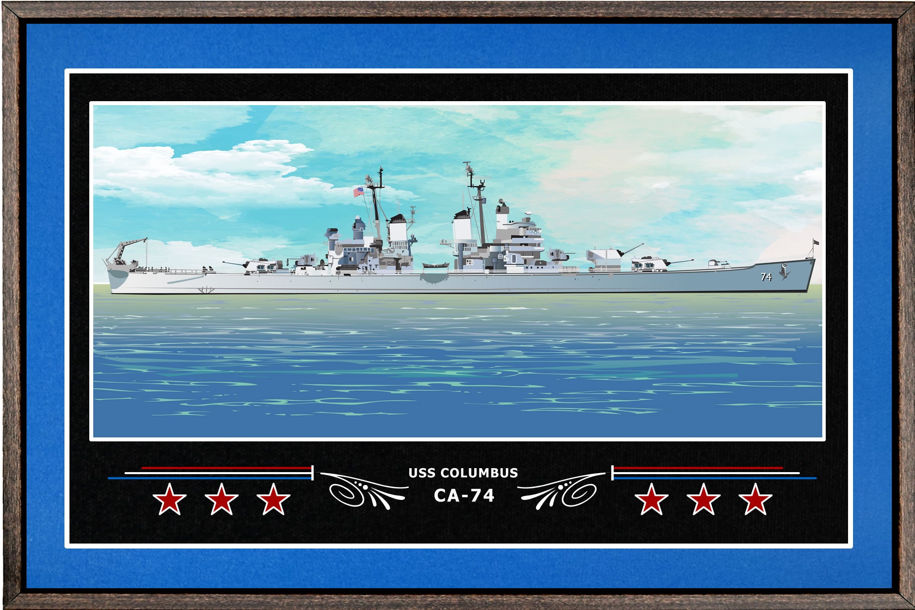 USS COLUMBUS CA 74 BOX FRAMED CANVAS ART BLUE