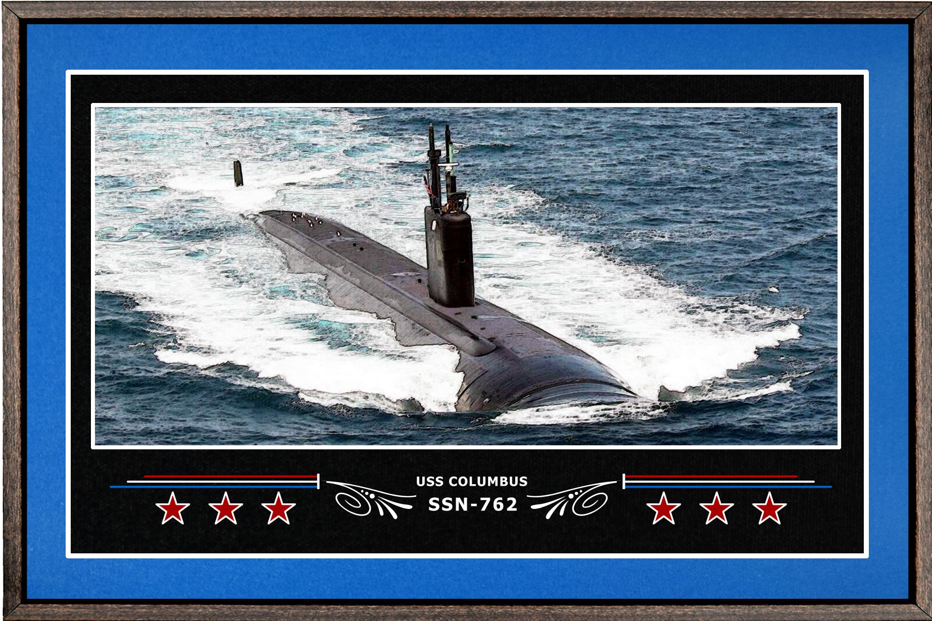 USS COLUMBUS SSN 762 BOX FRAMED CANVAS ART BLUE