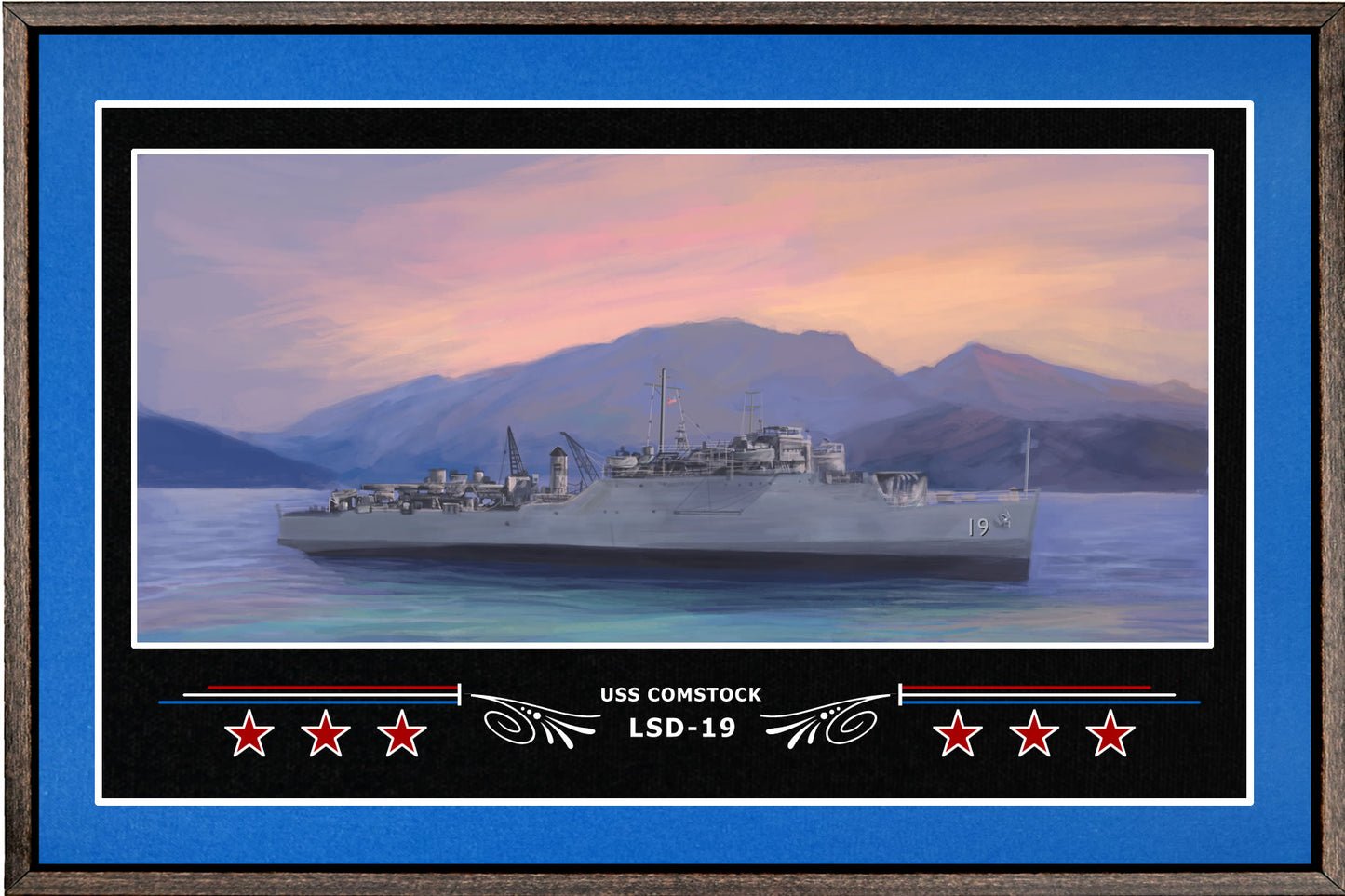 USS COMSTOCK LSD 19 BOX FRAMED CANVAS ART BLUE