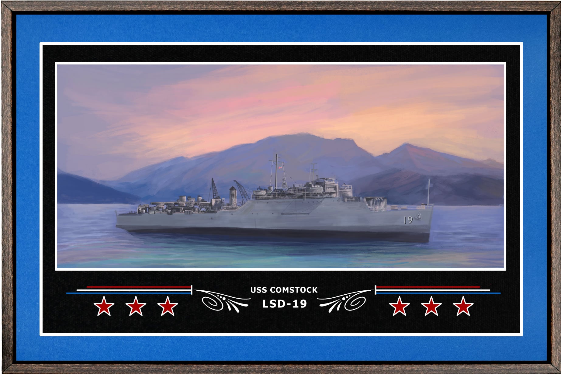 USS COMSTOCK LSD 19 BOX FRAMED CANVAS ART BLUE